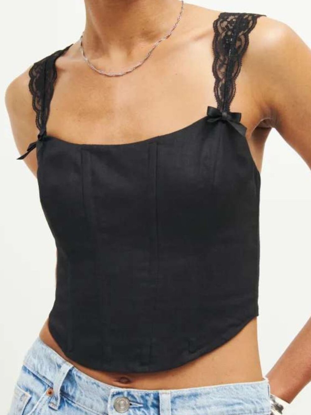 Reformation Brigitta Linen Top Black Corset Goth Dark Romance 4